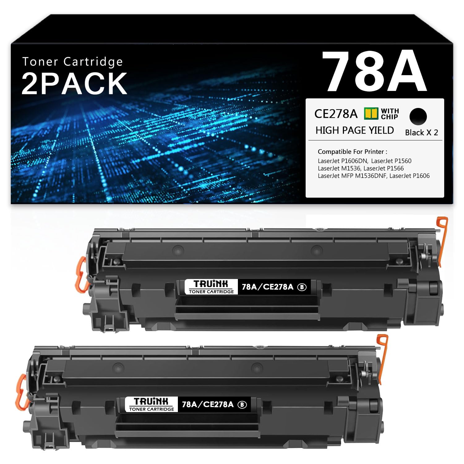 Photo 1 of 78A Toner Cartridge 2-Pack Replacement for HP 78A | CE278A Toner Compatible with HP P1606DN M1536 MFP M1536DNF P1560 P1566 P1606 Printer Ink.(2 Black)