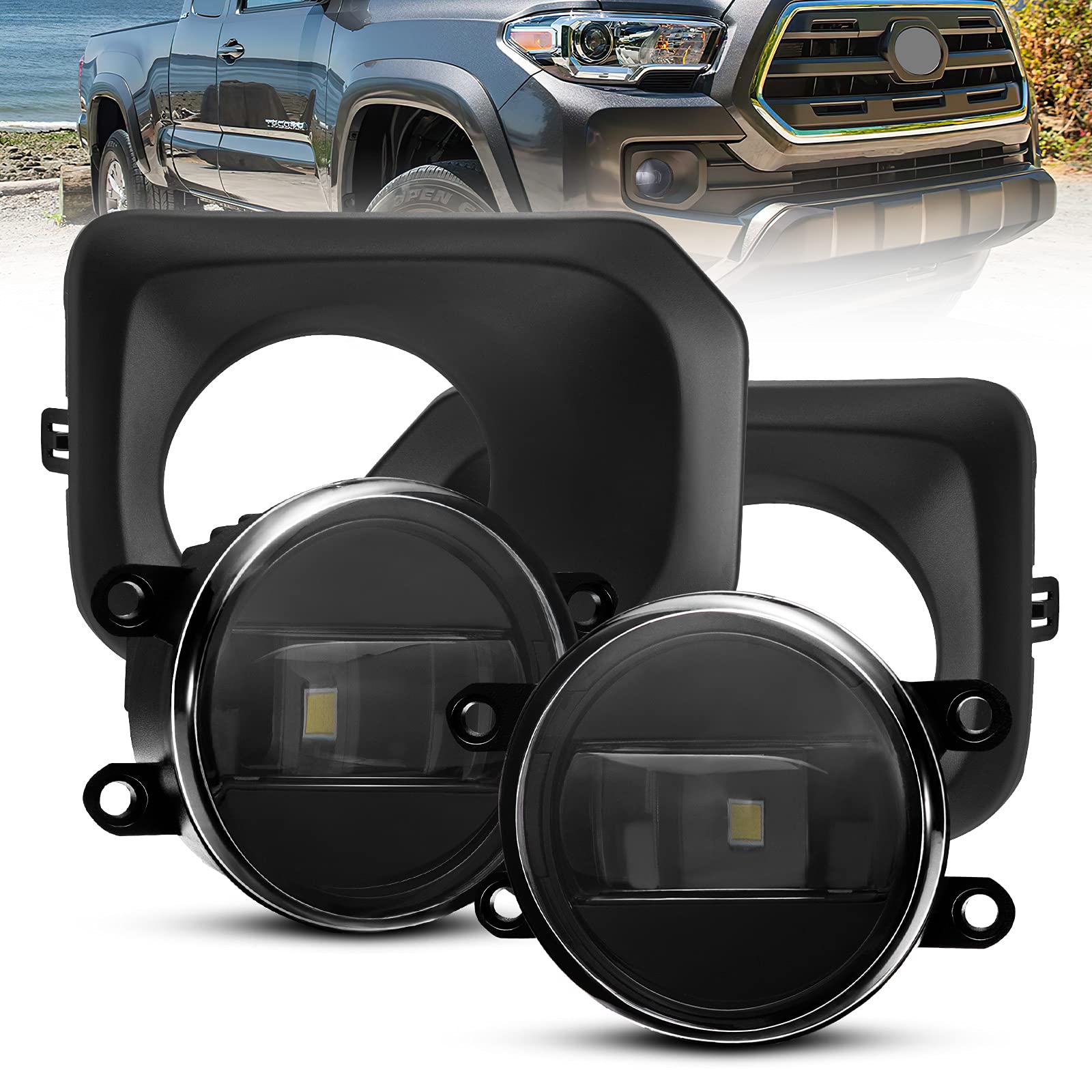 Photo 1 of FieryRed LED Fog Lights Compatible with Tacoma 2016-2018 Front Bumper LED Driving Fog Lamp Replacement with Covers and Harness Adapters, Pack of 2