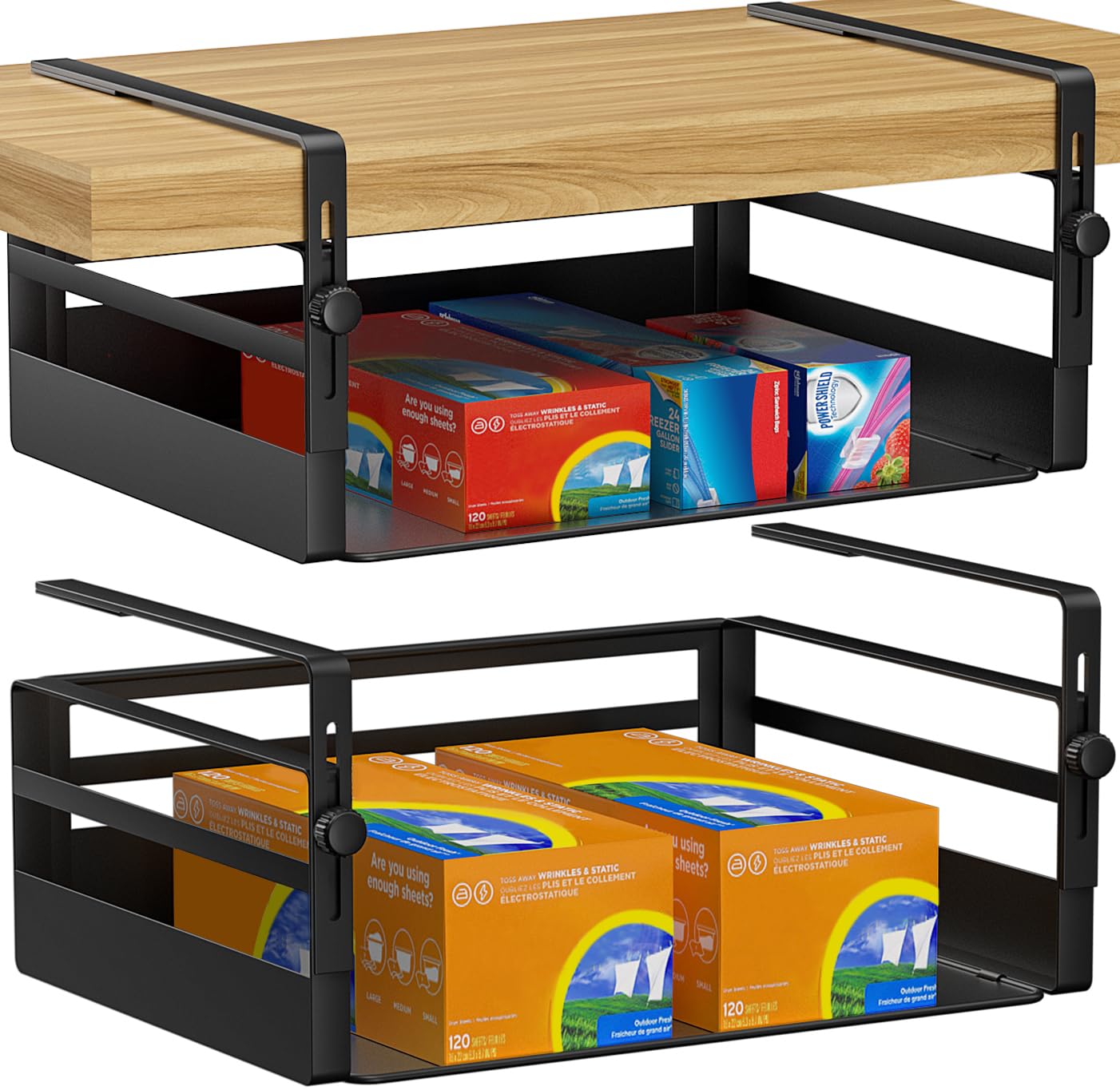 Photo 1 of ***(PARTIAL SET/ ONLY 1)***AmonHouseware 2 Pack Under Shelf Basket Organizers,Adjustable Hanging Under Cabinet Add-on Storage Racks Slide-in Baskets Organizer for Laundry Room Kitchen Pantry Desk Bookshelf, Black