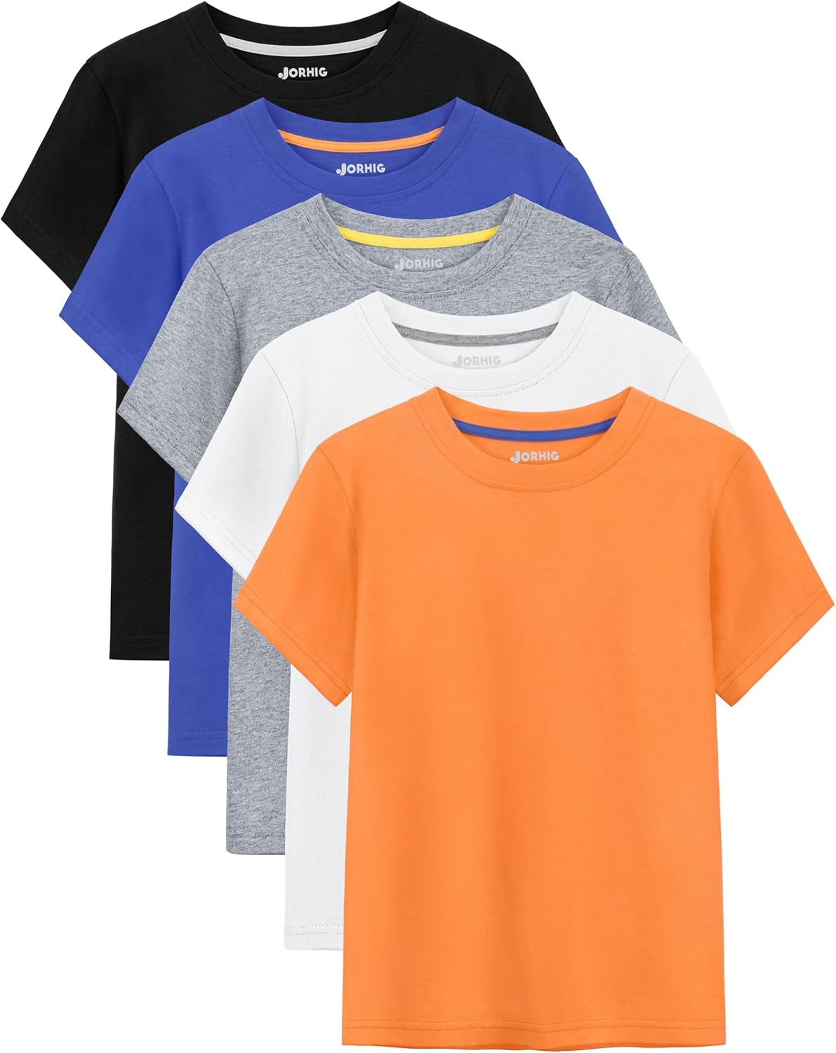 JORHIG 5 Pack Boys Shirts Cotton Short Sleeve T-Shirts for Boys Kids Toddler Tees Clothes Summer Tops