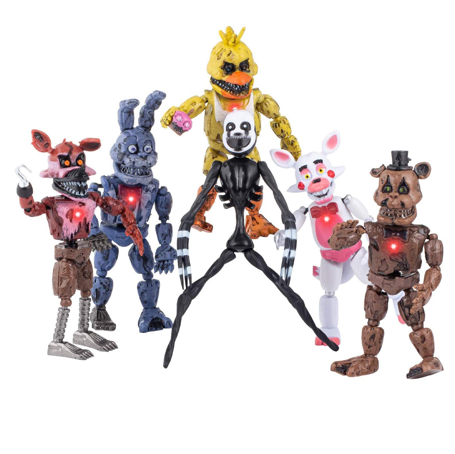 Five Nights at Freddy's Action Figures Toys 6 Pcs/Set 5.1-6.7'' Bonnie Rabbit / Chick Chick / Foxy / Freddie Fazbier (Nightmare) / Fox-Fox Doll - Five Nights at Freddys