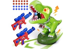 HANRONI Realistic Dinosaur Moveable Shooting Toys, 2 Pack Launchers with Aiming, Roaring Dino Eyes & Belly Glow, LCD Score Record, Stocking Stuffers for Kids Toys Gifts for Boy Ages 3 4 5 6 7 8 9 10+ Year Old