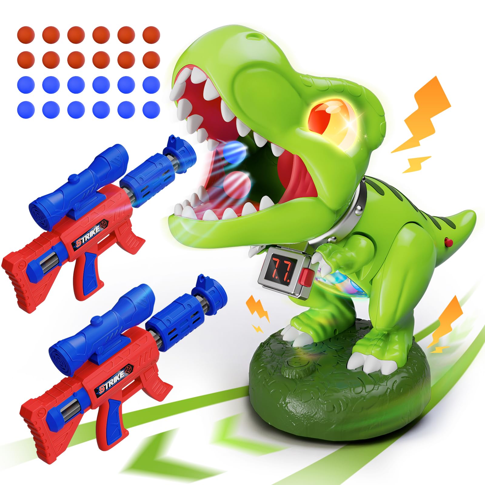 Photo 1 of Realistic Dinosaur Moveable Shooting Toys, 2 Pack Launchers with Aiming, Roaring Dino Eyes & Belly Glow, LCD Score Record, Stocking Stuffers for Kids Toys Gifts for Boy Ages 3 4 5 6 7 8 9 10+ Year Old