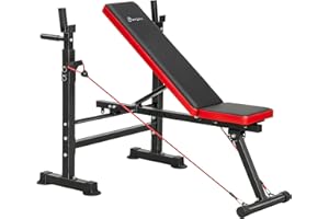 Soozier Adjustable Weight Bench with Squat Rack, Multi-Function Incline Flat Bench Press with Barbell Rack Stand, Resistance 