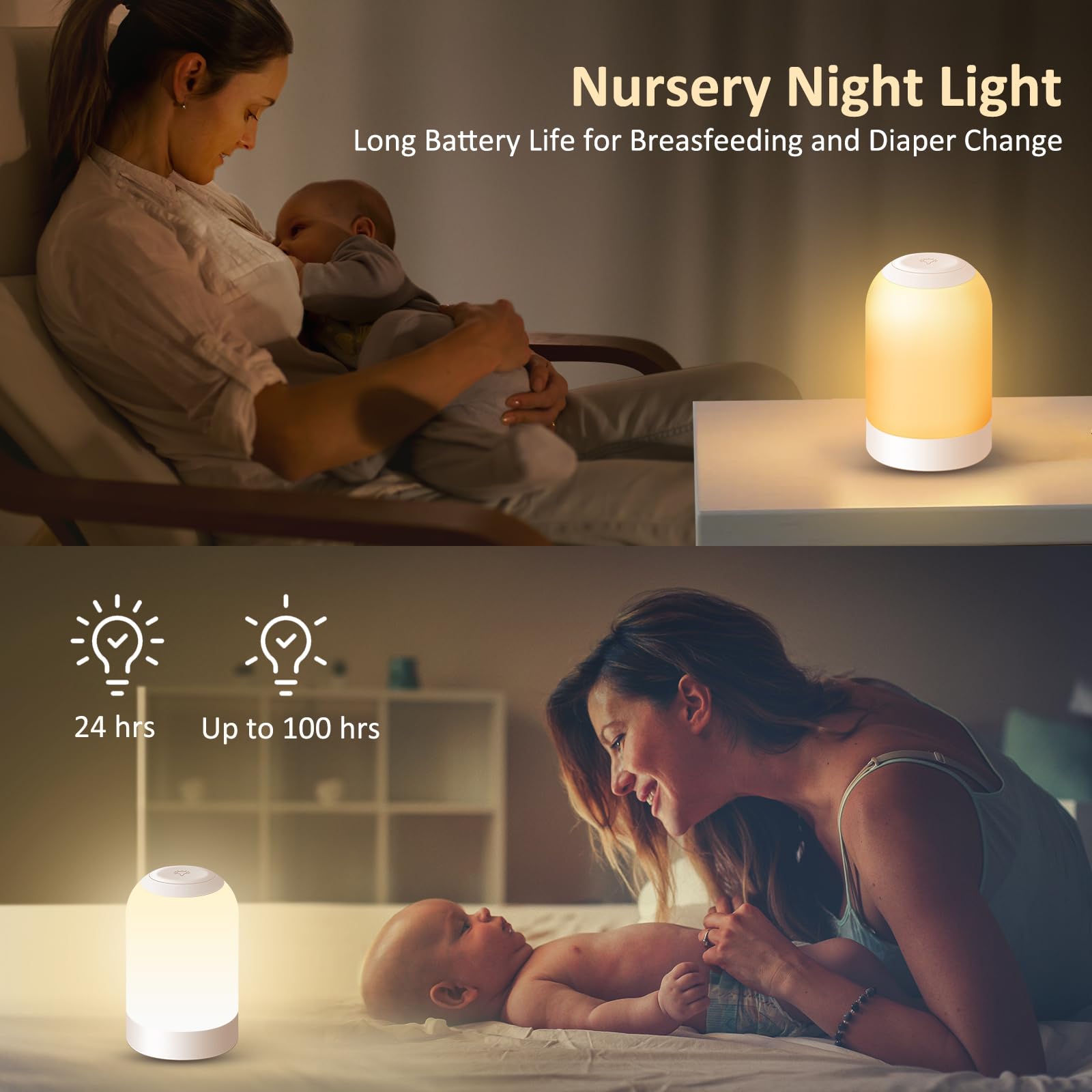 G Keni Baby Night Light, Touch Bedside Table Lamp, Timer & RGB Mode, Dimmable Small Lamp for Bedrooom, USB Rechargeable Battery Smart Night Lamp for Nightstand
