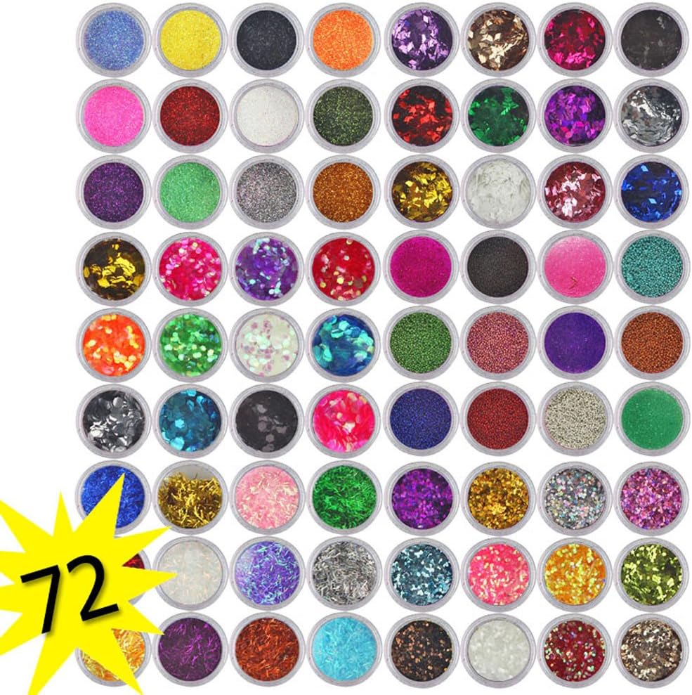 Mumustar 72 Colors/Set Nail Glitters Decorations Powders Flakes Sequins Beads Dust Mirror Chameleon Chrome Effect Shinning Nail Art DIY Magic Holographic Paillette Kit