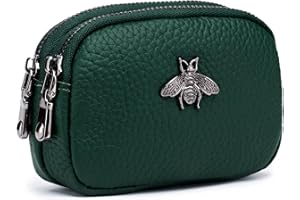 imeetu Women Leather Coin Purse, Small 2 Zippered Change Pouch Wallet