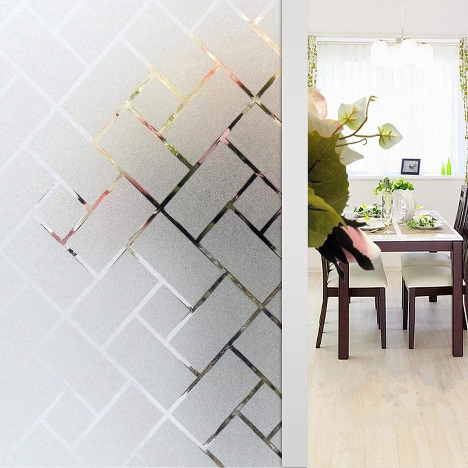 Zindoo Privacy Window Film Frosted, Static Cling Glass Window Frosting Film Anti-UV