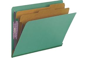 Smead 100% Recycled End Tab Pressboard Classification File Folder with SafeSHIELD Fasteners, 2 Dividers, 2" Expansion, Letter Size, Green, 10 per Box (26785)