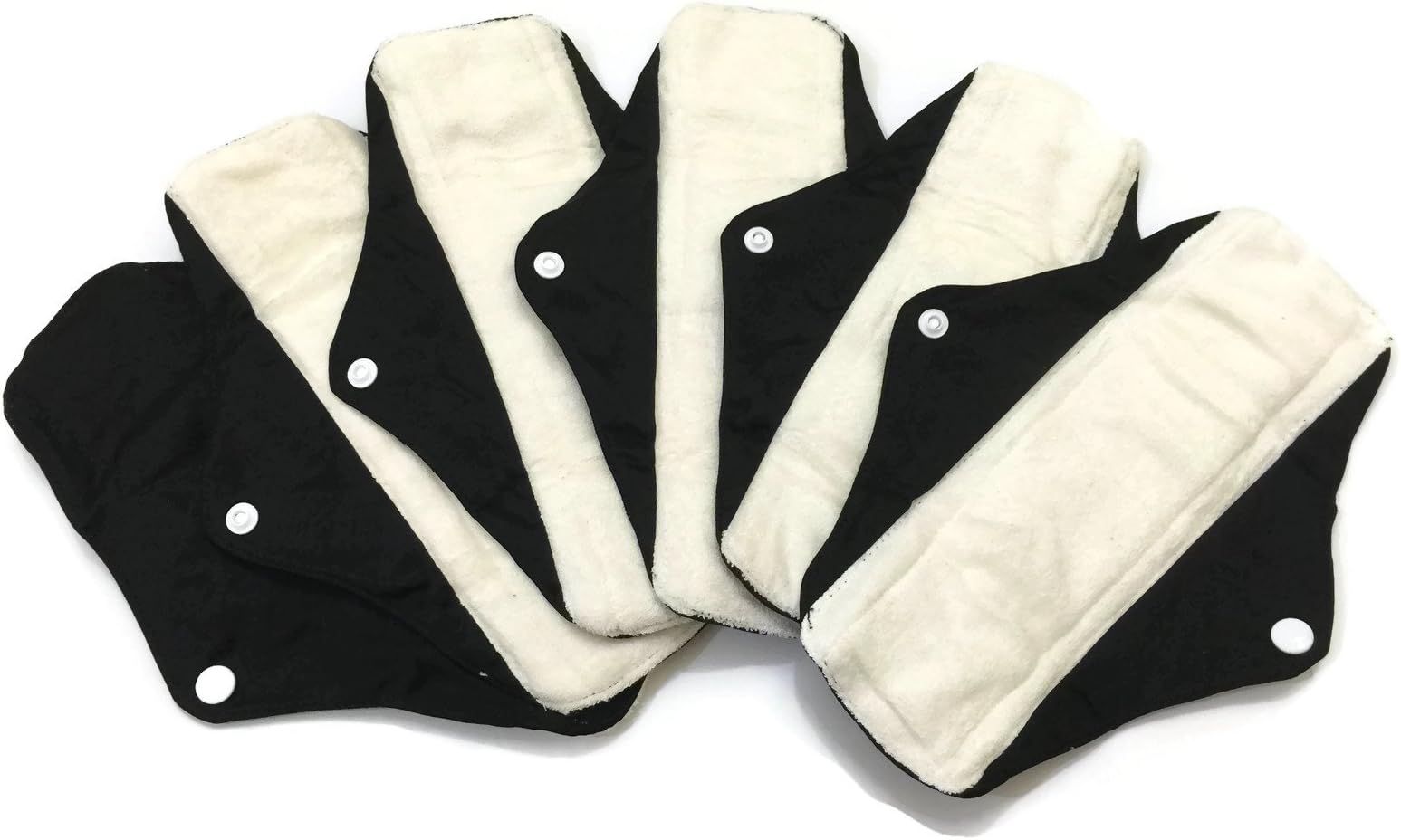 6 Bamboo Mama Cloths/Menstrual Pads/Reusable & Water Resistant Sanitary Pads/Panty Liners (Regular, Black - 6)