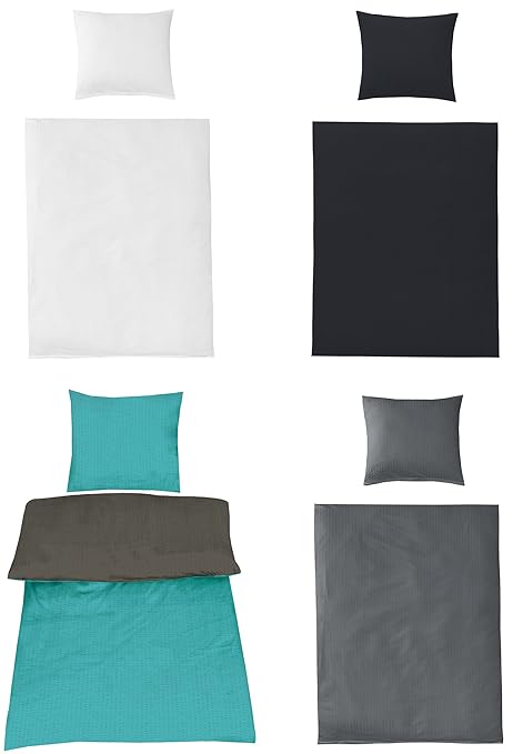 Uni Bettwäsche Baumwolle Seersucker BÜGELFREI in 4 Farben, 2x 135x200 + 2x 80x80 Schwarz