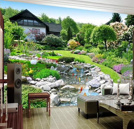Wallpaper 3d Nature Landscape Large Mural Garden Fish Pond