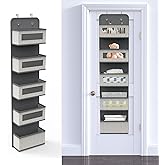 Domsanistor Over The Door Hanging Organizer with 5 Big Pockets, Wall Mount Fabric Back of Door Storage Organizer with Clear Window & Metal Hooks for Pantry Closet Diaper Dorm Nursery Bedroom