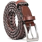JASGOOD Men's Braided Leather Belt, Braided Woven Belt for Men Casual Jeans with Solid Strap Single Prong Buckle
