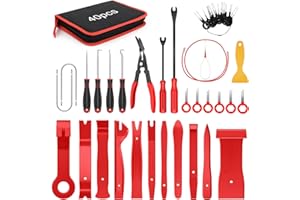 GOOACC 40Pcs Trim Removal Tool,Auto Terminal Removal Key Tool,Auto Clip Pliers Stereo Removal Tools,Car Upholstery Repair Removal Kit,Precision Hook and Pick Set,Wiring Threader,Car Film Scraper