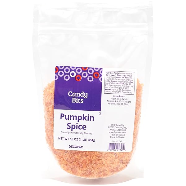 DECOPAC PUMPKIN SPICE CRUSHED CANDY BITS, SUGAR DECORATIONS FOR CAKES, TOPPINGS, CUPCAKES, AND DRINKS | ORANGE | 16OZ PACK