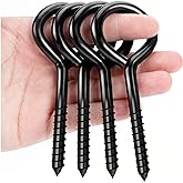 5 Inch Eye Hooks, Large Eye Bolts Screw in Hooks Carbon Steel, 4 Pcs | Black, Heavy Duty, Large Screw Eye Hooks, For Wood Securing Cables Wire, Heavy-Duty Applications