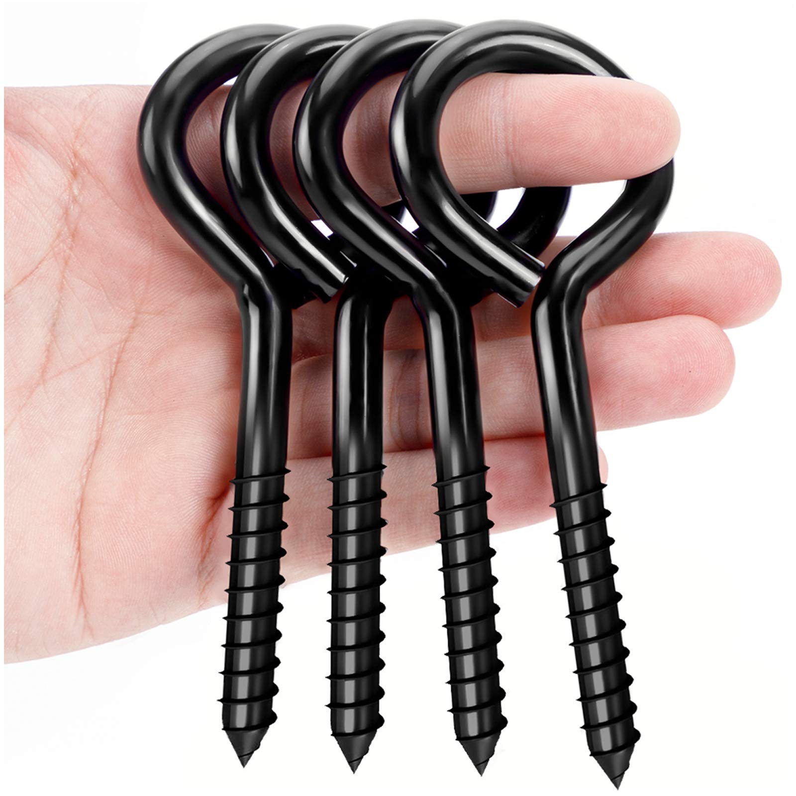 ZAUGONTW 5 Inch Eye Bolts Screw in Hooks Stainless Steel, 4 Pcs Black Large Screw Eye Hooks for Hanging, Tie-Downs, Heavy-Duty Applications