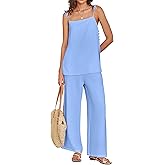 ANRABESS 2 Piece Sets for Women Summer Casual Lounge Spaghetti Strap Top Wide Leg Pants Set Vacation Beach Travel Outfits