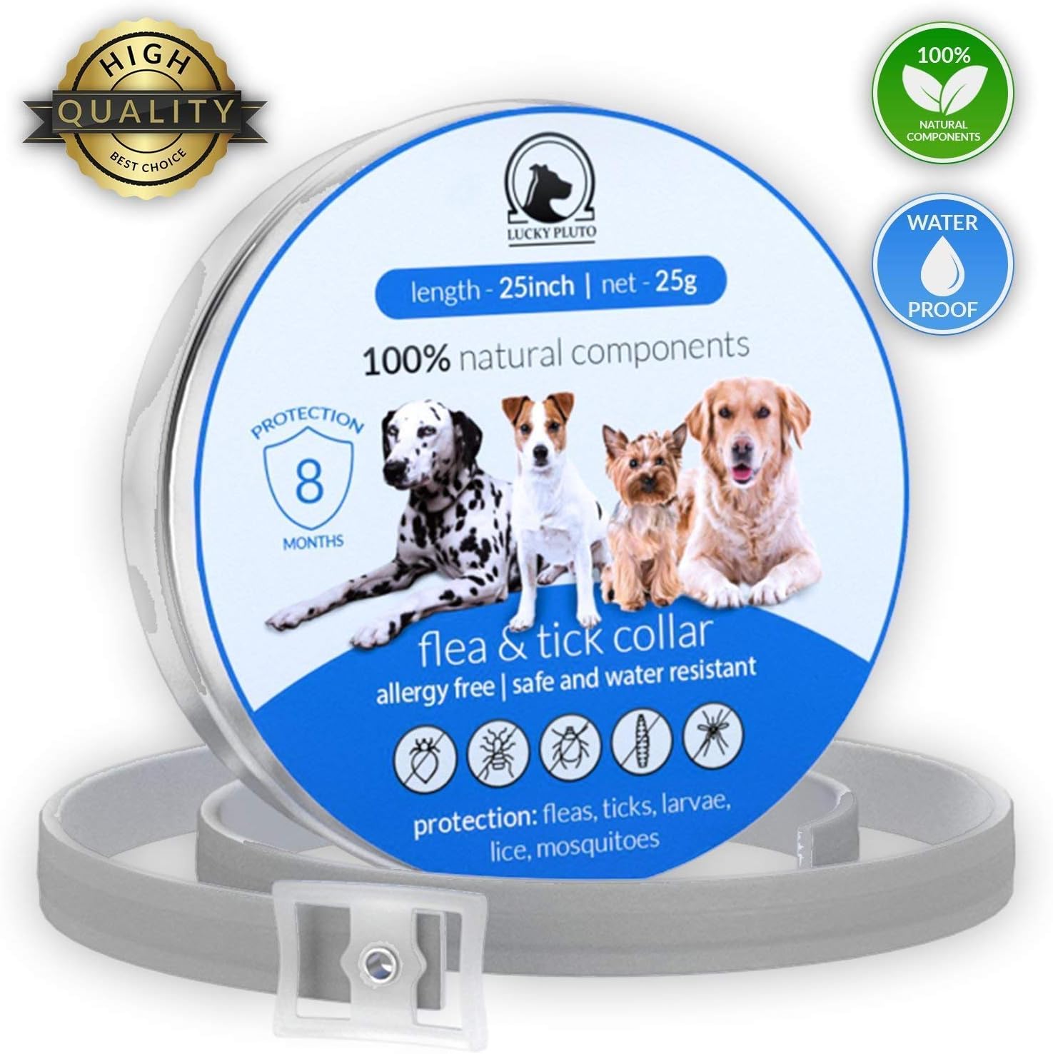 Lanalux Flea Collar - Flea and Tick Prevention for Dogs One Size Fits All - Flea Control 8 Months Protection & Treatment Hypoallergenic Tick Collar Insect Repellent Collar with Natural Plant Extracts