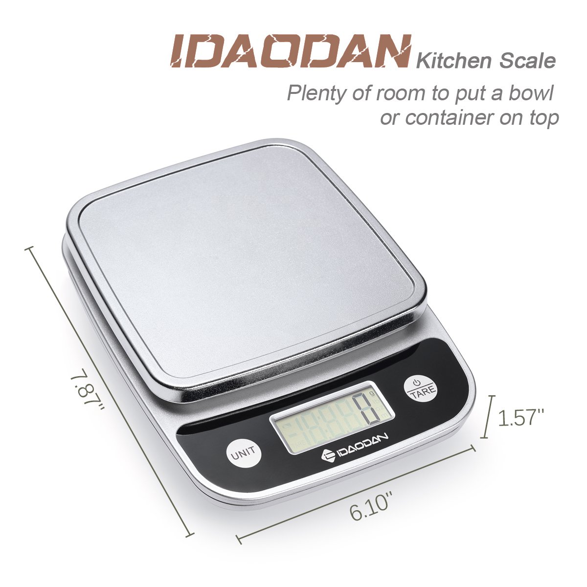 Digital Food Scale, [5000g, 1g] IDAODAN Versatile Kitchen Scales, Accurate Weight Scale for Coffee, Gram, Postal, Elegant Black