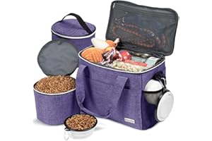 BAGLHER Dog Travel Bag Backpack Pet Supplies Backpack Pet Accessories Storage Bag 5-Piece Set with Shoulder Strap 2 Lined Pet Food Containers 4 Foldable Feeding Bowls Essential Kit for Pet Travel