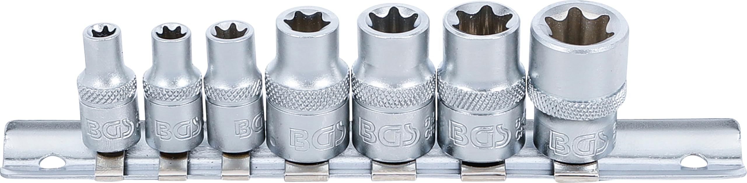 BGS 2027 | Socket Set, E-Type | 6.3 mm (1/4") / 10 mm (3/8") Drive | E6 - E16 | 7 pcs.