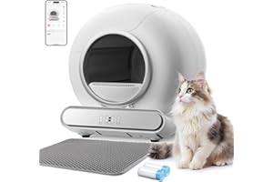 Tawom Self Cleaning Cat Litter Box, Smart Automatic Cat Litter Box with 2.4 GHz-Band 1s Fast Link/65L+9L Large Capacity/APP Control/Anti-Pinch for Multiple Cats - Clear