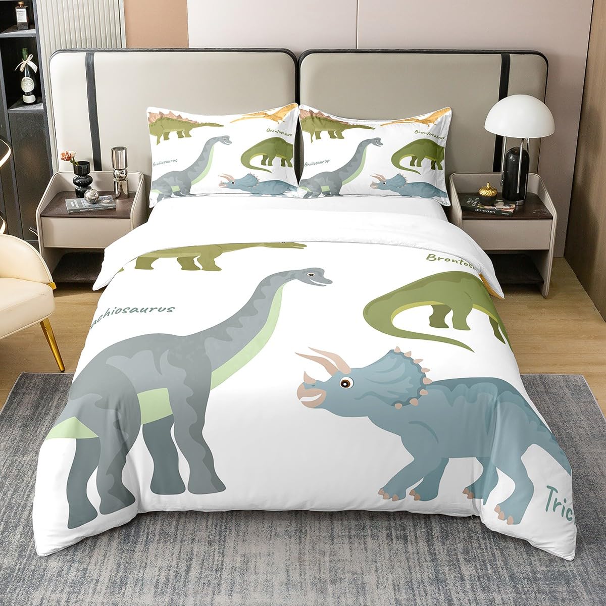 Homewish Dinosaur 100% Cotton Duvet Cover for Kids,Dino Bedding Set for Boys Double,Set of Ancient Dinosaur Comforter Cover,Jungle Animal Bed Sets with 2 Pillowcases Bedroom Decor — image 1