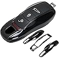 AeroBon 3-Piece Painted Key Cover Key Fob Shell Cover Compatible with Porsche Key Shell, Key Shell Replacement (MK1, Black)