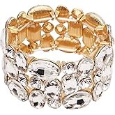 Enrwin Women’s Wedding Bridal Crystal Leaf Flower Stretch Bangle Elastic Wide Bracelet Jewelry for Brides Bridesmaid