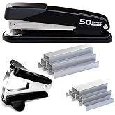Metal Stapler Heavy Duty - 50 Sheet Capacity with 2000 Pieces 1/4", 5/16" Staples and Staple Remover, No Jam, Non-Slip, Stapler Heavy Duty for Desk, Classroom and Office, Black