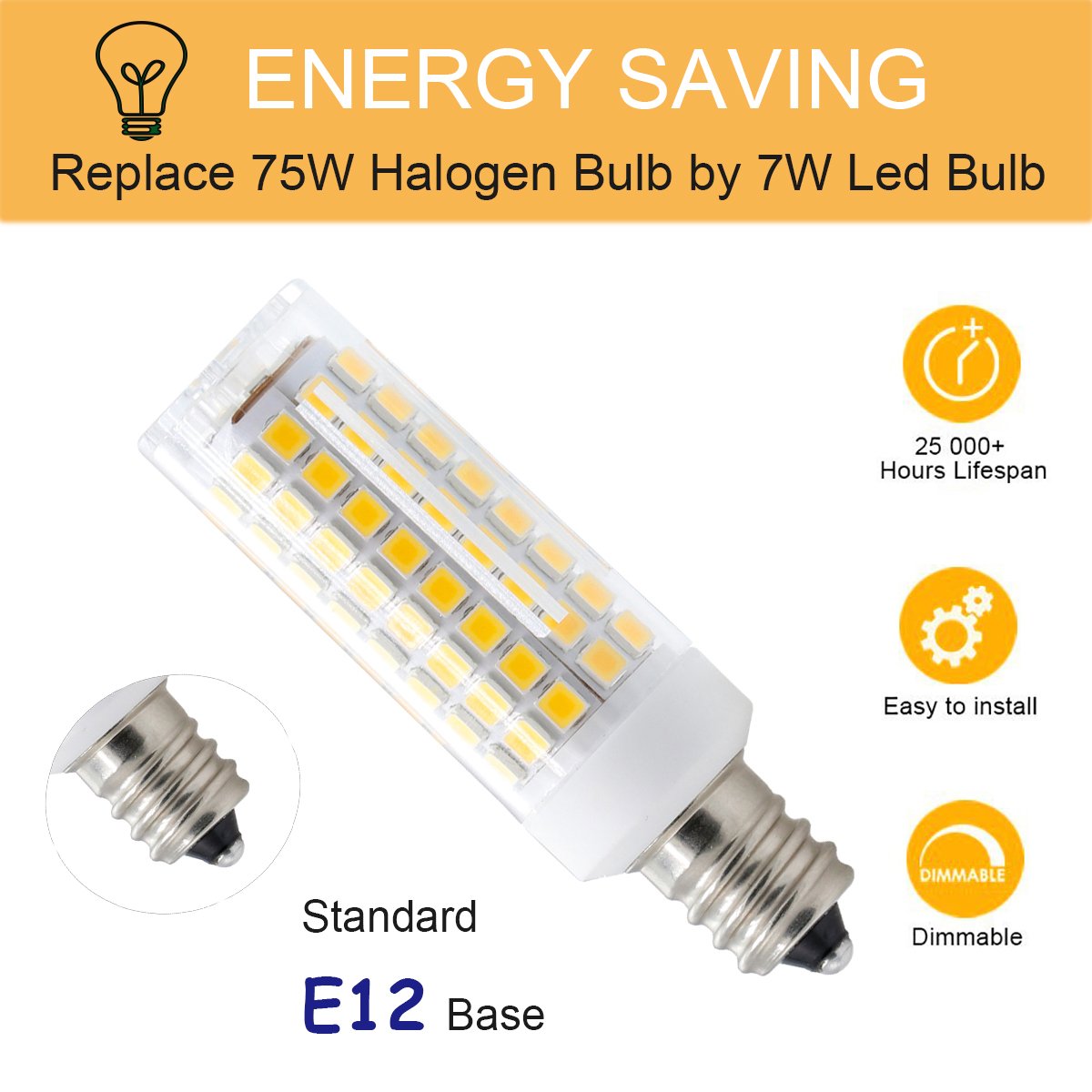 XRZT Dimmable E12 LED Bulb Candelabra Bulb, 7W(75W Halogen Bulbs