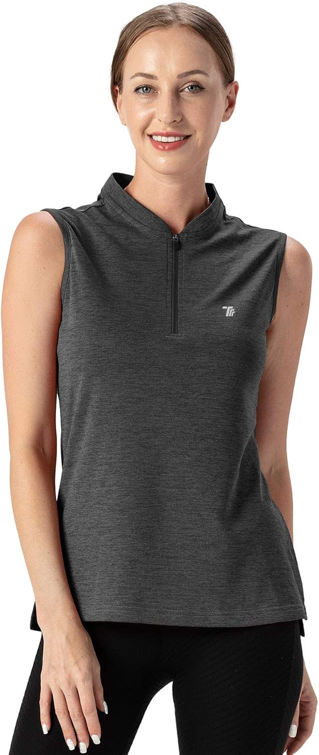 Rdruko Women's Sleeveless Golf Polo Shirts Zip Up Dry Fit Athletic Tank Tops UPF 50+: Clothing