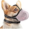 Dog Muzzle,Mesh Soft Muzzle for Small Medium Large Sized Dogs, Breathable Reflective Adjustable Puppy Muzzles with Collar for Scavenging Grooming Biting Chewing,Allows Panting and Drinking(Pink XL)