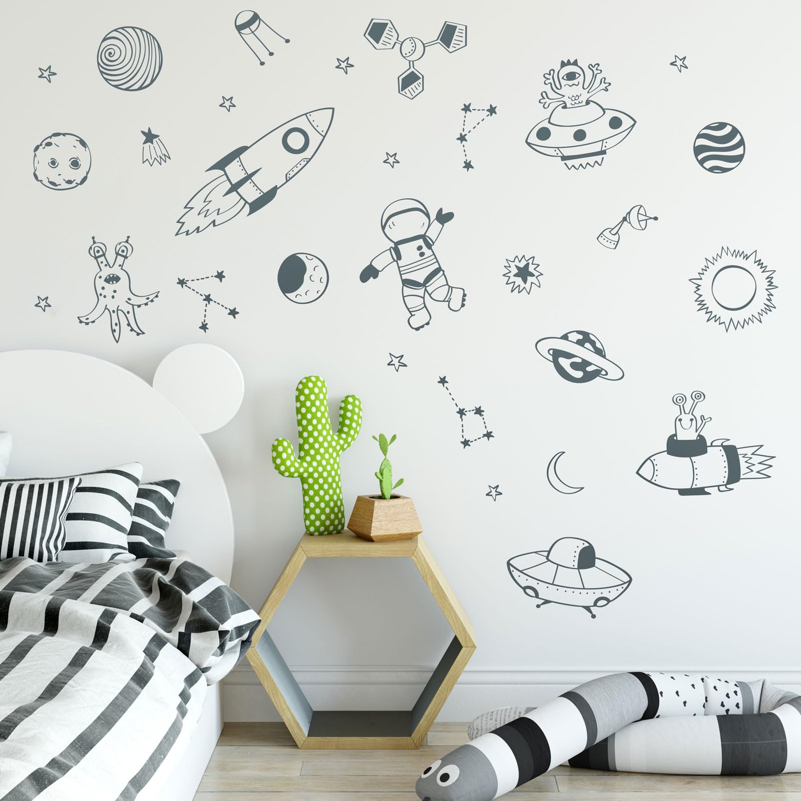 Space Doodles Wall Sticker Pack (Grey), Space Wall Stickers, Perfect for a Creating a Space Themed Room