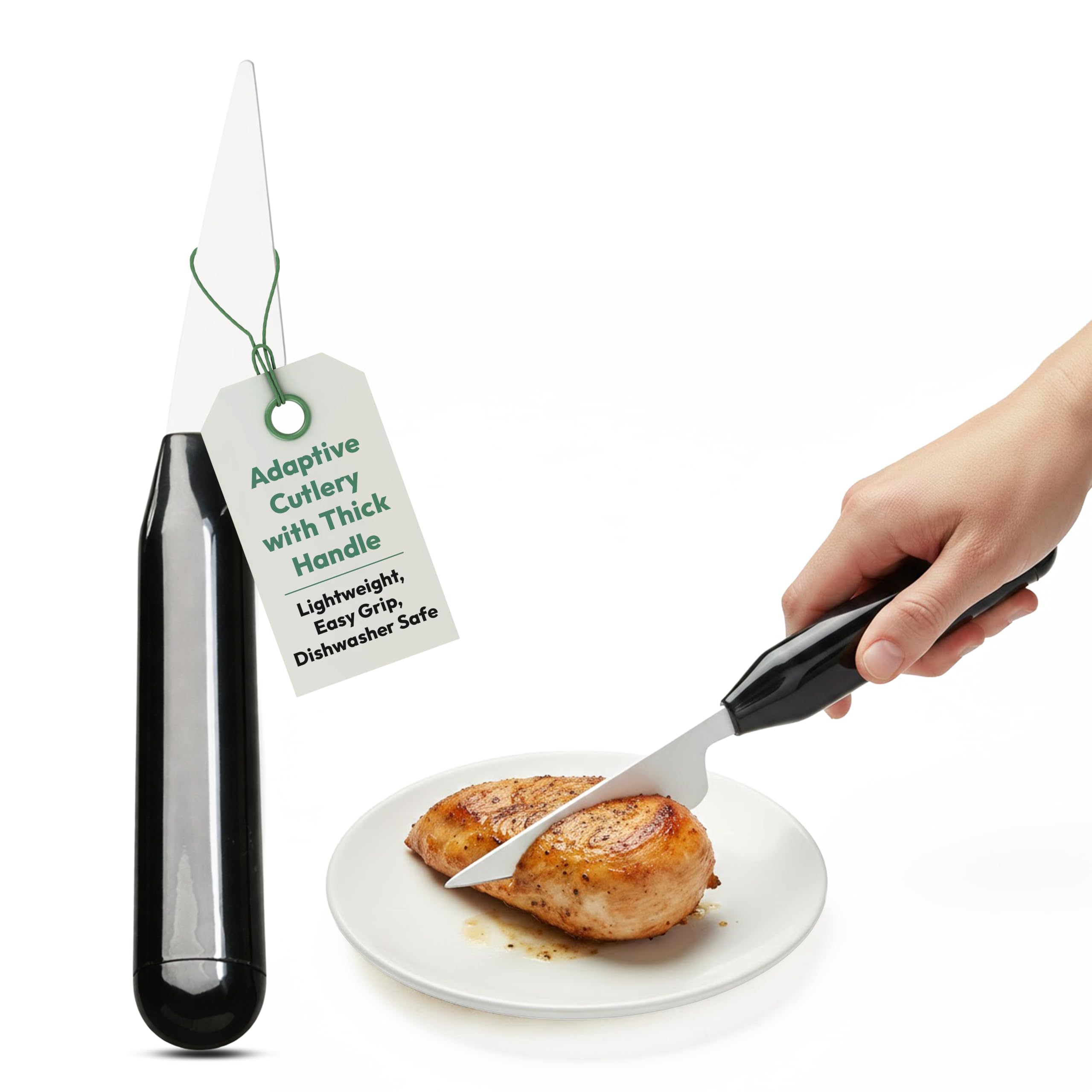 ETAC Light Cutlery with Thick Handles, Knife Only, Lightweight Utensils for Weak Grasp, Arthritis, Easy to Hold, Eat Meals Independently with Less Pain, Elderly & Disabled Dining Aid, Stainless Steel