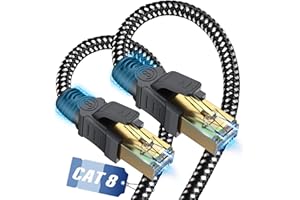 Cat 8 Ethernet Cable 20ft,Nylon Braided High Speed 26AWG 40Gbps 2000Mhz SFTP Patch Cord, Cat8 LAN Internet Network RJ45 Cord-