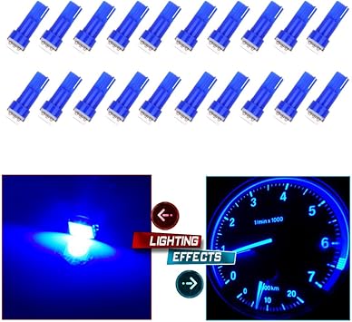 20x 3 SMD LED T10 Wedge Interior Instrument Panel Gauge Replacement Bulb Blue