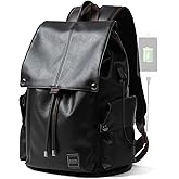 MATE ELAN Laptop Travel Backpack For Men Vintage PU Leather Water-Resistant College School Casual 15.6" Laptop Work Backpack Gift For Male Female Black