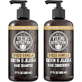 Viking Revolution Mens Shampoo &amp; Conditioner Set - Spiced Vanilla - 17 oz | Formulated with Biotin &amp; Jojoba Oil - Natural Hair Shampoo &amp; Conditioner - Contains Vitamin B5 - Spiced Vanilla Scent