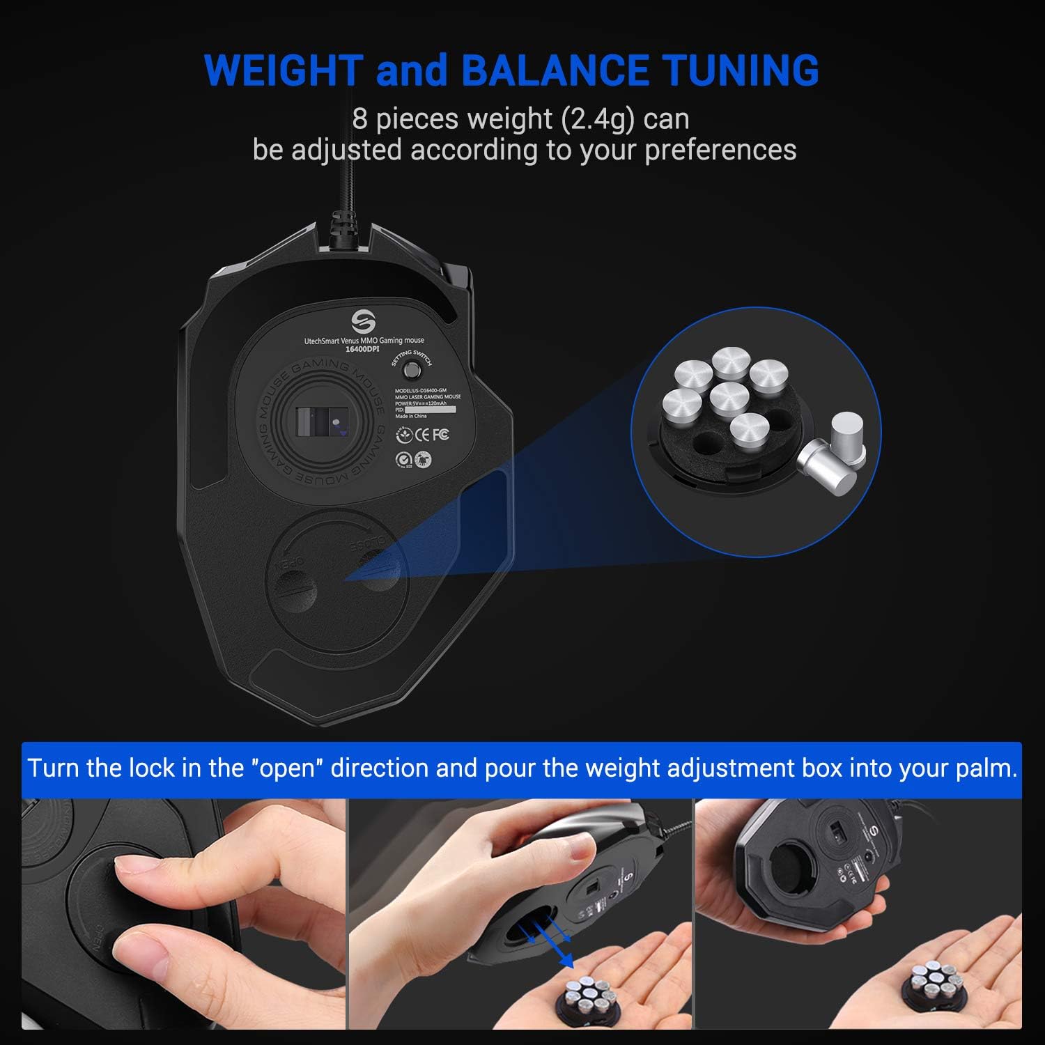UtechSmart Venus Gaming Mouse RGB Wired, 16400 DPI High Precision Laser Programmable MMO Computer Gaming Mice [IGN's Recommendation]: Computers & Accessories