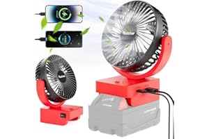 Rozlchar Portable Cordless Fan For Milwaukee M18 18V Battery, Work for M18 48-11-1860, 48-11-1850, Brushless Motor With USB A+C Fast Charging For Camping Workshop and Construction Site(No Battery)