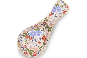 LEAZUL Ceramic Spoon Rest for Stove Top Large Spoon Holder Farmhouse Spoon Rest for Kitchen Counter Floral Coffee Spoon Rest Flowers Print Cooking Utensil Tools Rest Modern Farmhouse Kitchen Decor