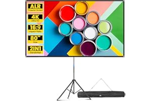 VISULAPEX Projector Screen with Stand, 80 Inch Portable Projector Screen Outdoor Indoor, 1.5 Gain ALR Projection Screen, Anti Light, 4K Ultra HD 16:9 Outdoor Movie PVC Screen for Movie Night (Grey Screen)