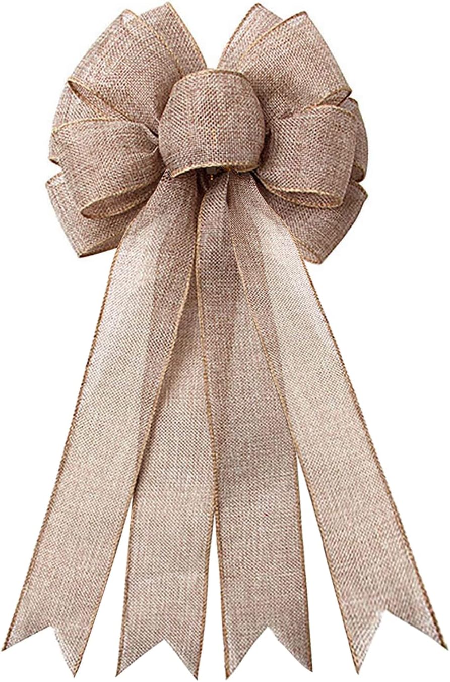 Bows & Ribbons - Large Burlap Wreaths Bows Rustic Jute Bows Christmas Tree Topper for Wedding Holiday Birthday Party Decoration