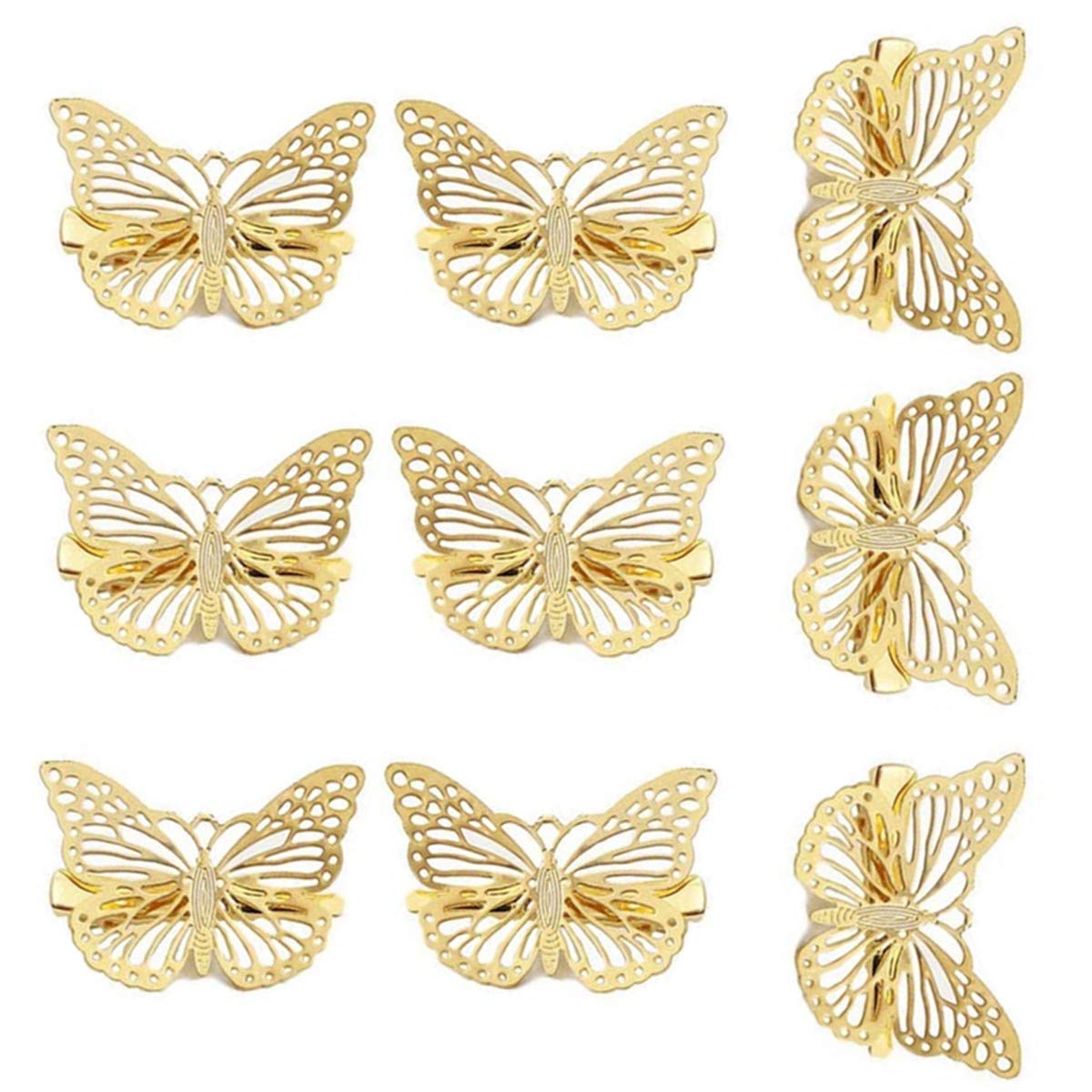 12 Pcs Butterfly Hair Clips, Metal Gold Butterfly Hair Pins Hair Clips Woman Girl Hair Accessories（Right and Left)