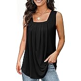 Summer Tank Tops for Women Loose Fit Pleated Square Neck Sleeveless Tops Flowy Blouse Short Sleeve Tops Basic Shirts Black a