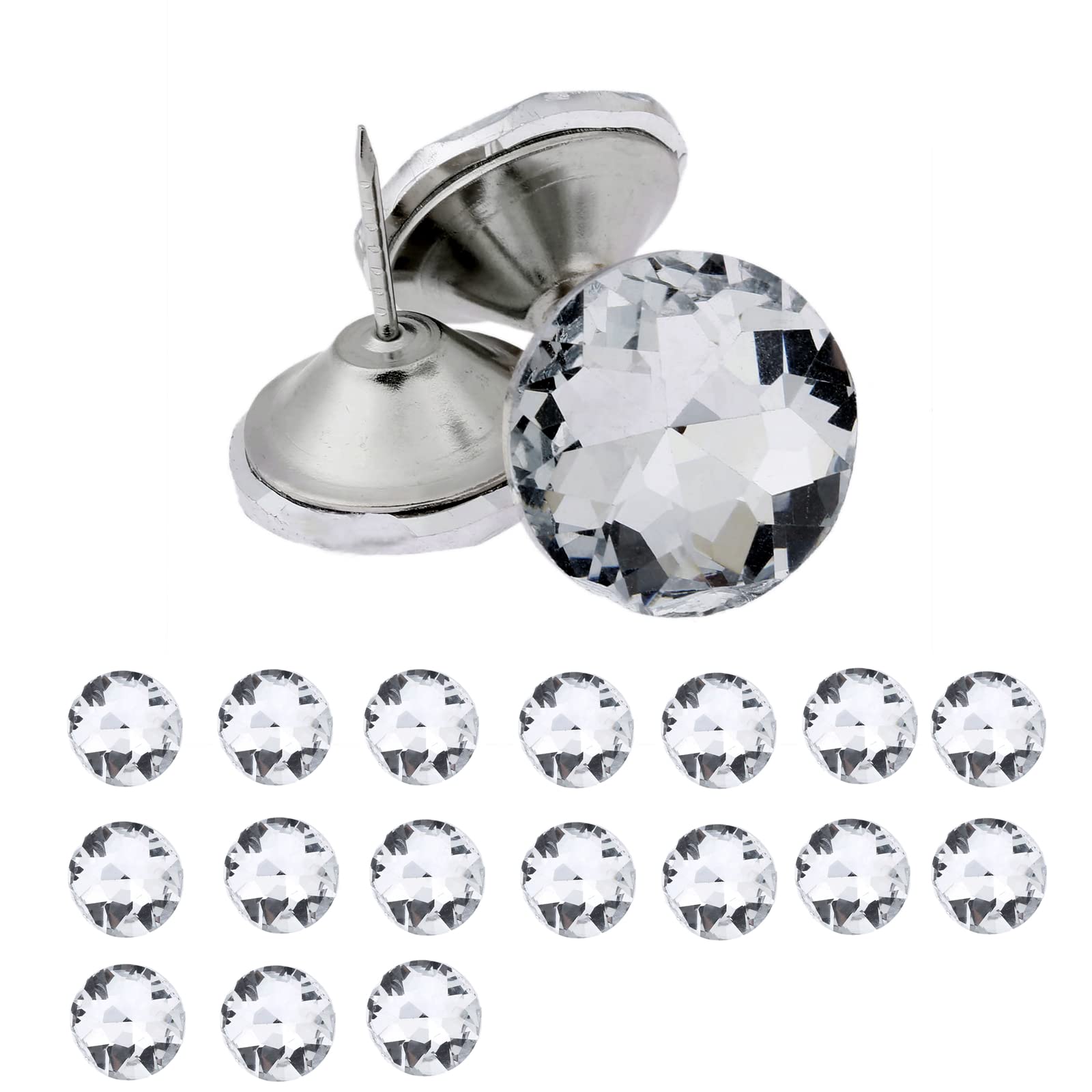 20pcs Crystal Buttons for Upholstery Nails Tacks Sofa Headboard Sew Diamond Wall Decor 30mm Dia