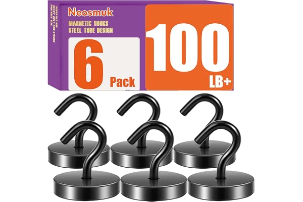 Neosmuk Magnetic Hooks Steel Tube Design for Cruise,130lb+ Black,6 Pack | Cruise Ship Essentials,Heavy Duty Magnett Hooks for